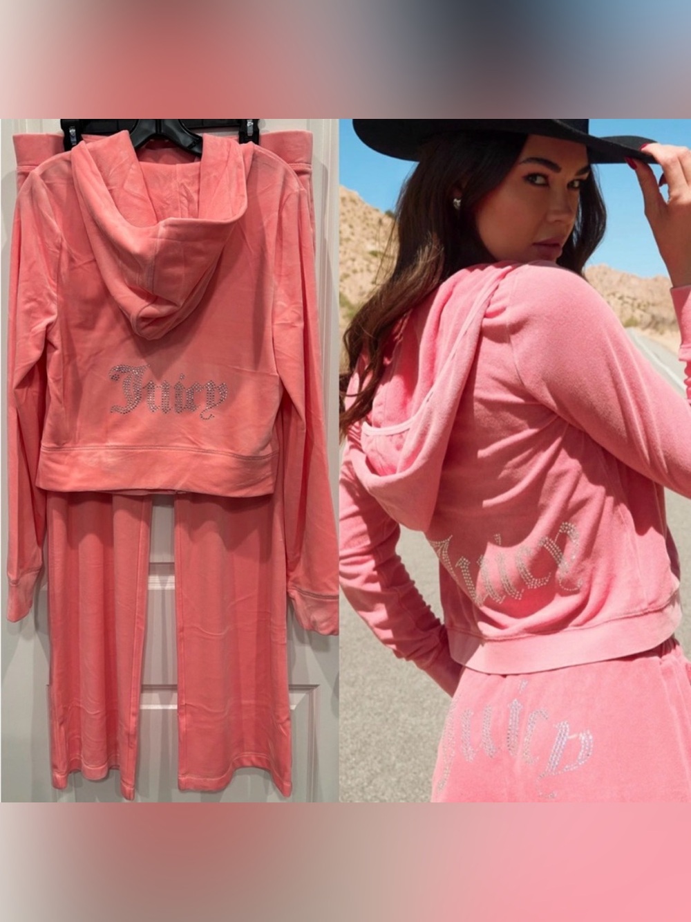 JUICY COUTURE OG Velour Bling Track Suit Set in Flamingo Pink